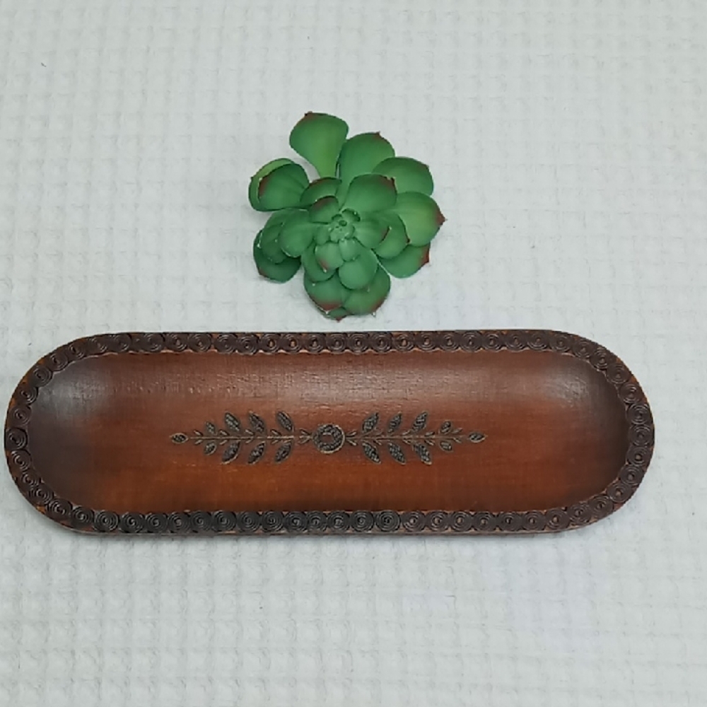 Vintage Cepelia Milenium Hand Crafted/Carved Wooden Tray Krakow Poland 1989